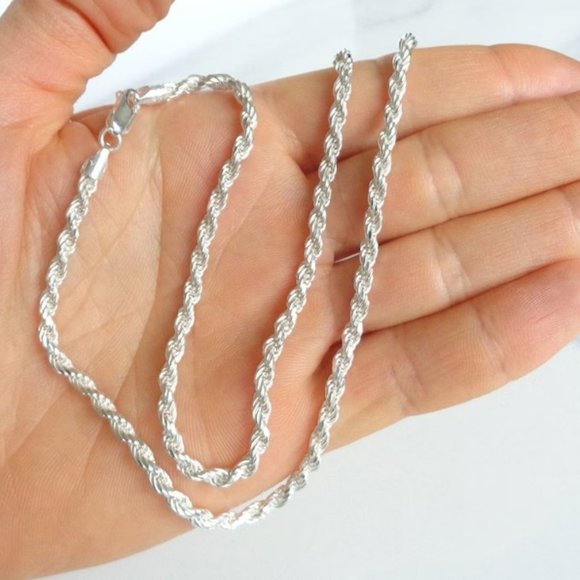 925 Italy SOLID Sterling Silver, 2.3mm Thick Rope Chain 22 inch, Silver Necklace - Picture 1 of 5